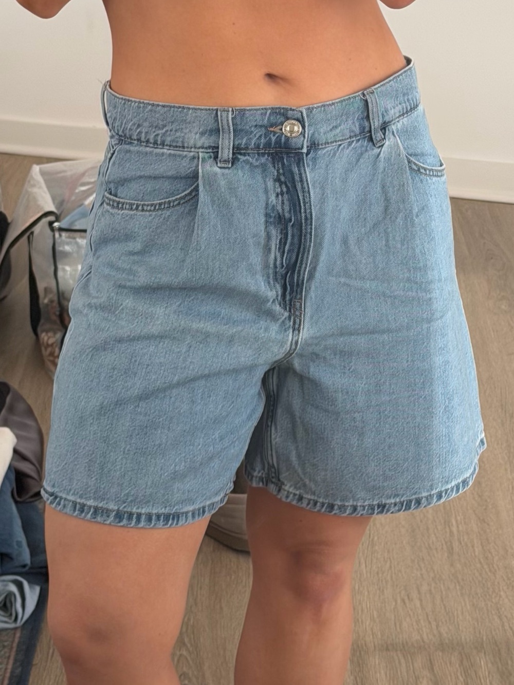 Mango Light Blue High-Waist Denim Shorts
